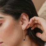 Arete Long Blue en Oro Laminado de 18k | Qurimaki