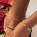 Tobillera Ojo Turco Multicolor 23 cm + 2 cm Extensor en Oro Laminado de 18k | Qurimaki