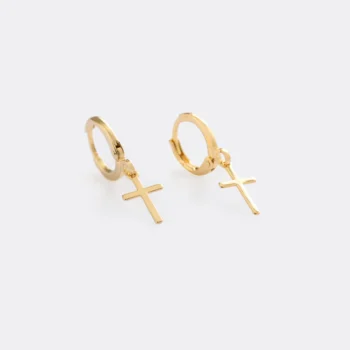 Arete Candonga Cruz Delgada en Oro Laminado de 18k | Estilo con fe | Qurimaki