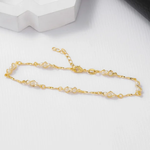 Tobillera Perla 23 cm + Extensor en Oro Laminado de 18k | Qurimaki